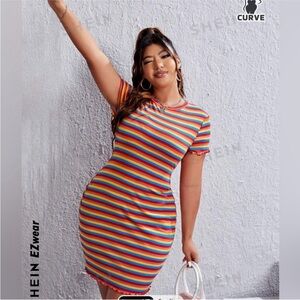 SHEIN Plus Size Rainbow Striped Dress